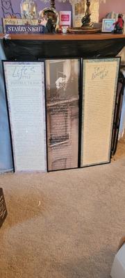 Pair of lamps, three framed inspirational