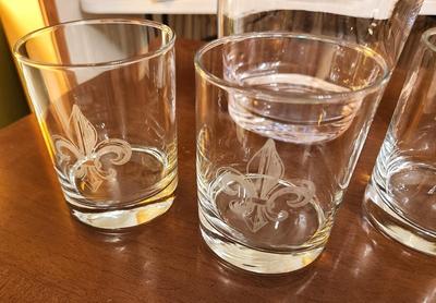 Lot #93 Crystal Fleur di Lis Ice Bucket w/4 Rocks Glasses