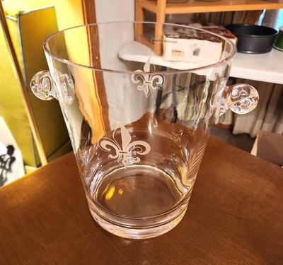 Lot #93 Crystal Fleur di Lis Ice Bucket w/4 Rocks Glasses