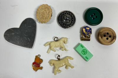 Random Trinket Lot: Winnie the Pooh Charm, Horse Charms, Lapel Pins and More
