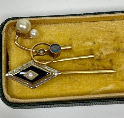Vintage Stick Pins and Tie Clips in Case