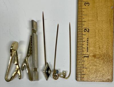 Vintage Stick Pins and Tie Clips in Case