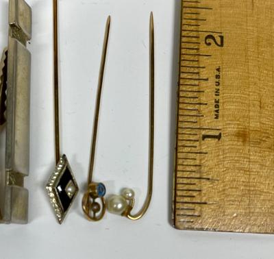 Vintage Stick Pins and Tie Clips in Case