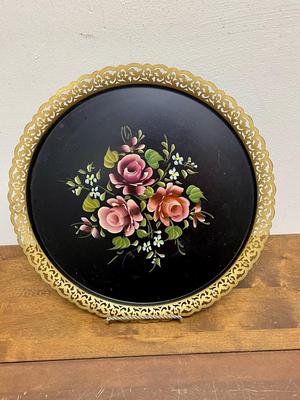 Vintage Nashco Products New York Metal Tole Tray Hand Painted 17" dia