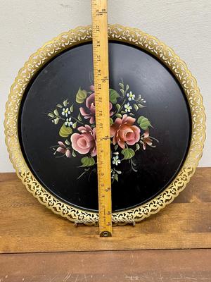 Vintage Nashco Products New York Metal Tole Tray Hand Painted 17" dia