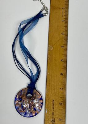Venetiaurum Italy Murano Glass Blue/Gold Round Necklace