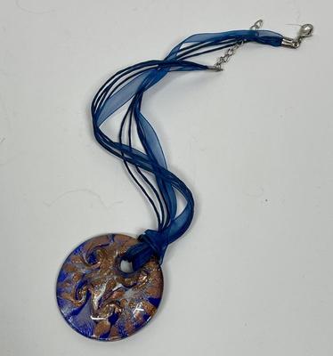 Venetiaurum Italy Murano Glass Blue/Gold Round Necklace