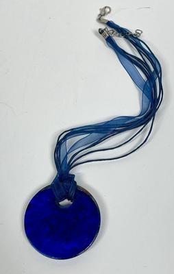 Venetiaurum Italy Murano Glass Blue/Gold Round Necklace