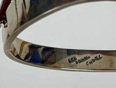 Vintage Taxco Mexico 925 Sterling Silver Turquoise Inlay Hinged Bracelet