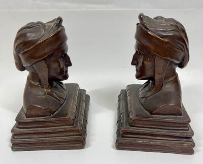 Rare DANTE Alighieri Bronze/Copper Bookends c. 1920