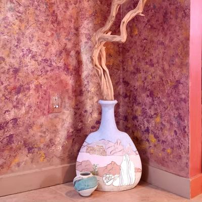 LOT 11B: Signed Gina Arrighetti Gold Inlay Southwestern Vase w/ Charles Fotch Signed Vase