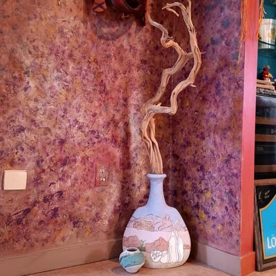 LOT 11B: Signed Gina Arrighetti Gold Inlay Southwestern Vase w/ Charles Fotch Signed Vase