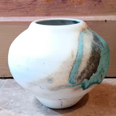 LOT 11B: Signed Gina Arrighetti Gold Inlay Southwestern Vase w/ Charles Fotch Signed Vase