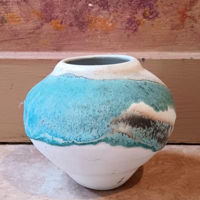 LOT 11B: Signed Gina Arrighetti Gold Inlay Southwestern Vase w/ Charles Fotch Signed Vase