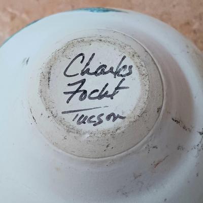 LOT 11B: Signed Gina Arrighetti Gold Inlay Southwestern Vase w/ Charles Fotch Signed Vase