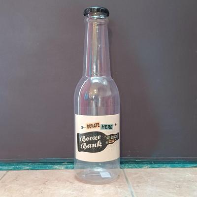 LOT 20B: Vintage Löwenbräu Brewery Glass-Front Lighted Bar Sign, Budweiser Salutes Mirror & Plastic Booze Bank