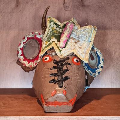 LOT 24A: Guatemalan Deer Mask, Panama Woven Mask & Hand-Carved Wood Cat Mask