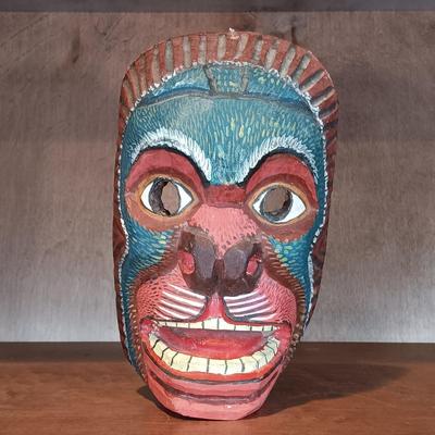 LOT 24A: Guatemalan Deer Mask, Panama Woven Mask & Hand-Carved Wood Cat Mask