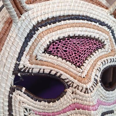 LOT 24A: Guatemalan Deer Mask, Panama Woven Mask & Hand-Carved Wood Cat Mask