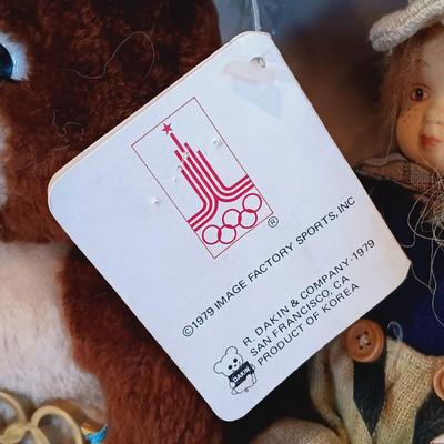 LOT 28A: Vintage Doll Collection- 1980 Moscow Olympics 'Misha', Hinged Leg Doll, Celluloid Football Player & More