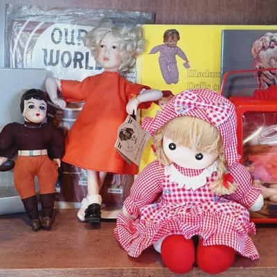LOT 28A: Vintage Doll Collection- 1980 Moscow Olympics 'Misha', Hinged Leg Doll, Celluloid Football Player & More