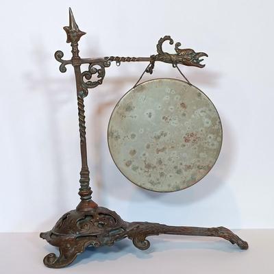 LOT 29A: Decorative Dinner Gong, Small Brass Turtle, Lacquered Elephant & More