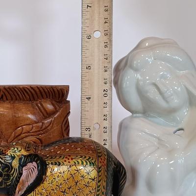 LOT 29A: Decorative Dinner Gong, Small Brass Turtle, Lacquered Elephant & More