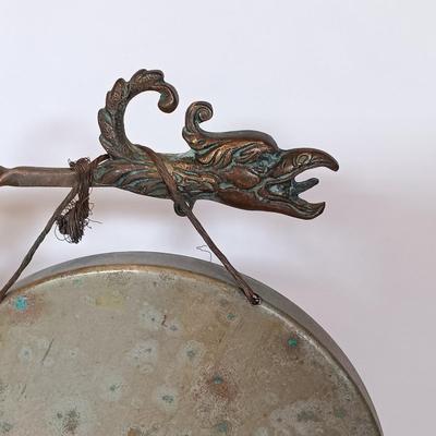 LOT 29A: Decorative Dinner Gong, Small Brass Turtle, Lacquered Elephant & More