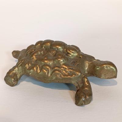 LOT 29A: Decorative Dinner Gong, Small Brass Turtle, Lacquered Elephant & More