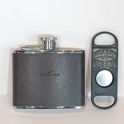 LOT 30A: Wood Cigarette Box, Cast Iron 'Drunk Man' Bottle Opener, Concorde Hip Flask & More