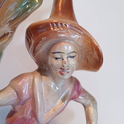 LOT 31A: Lustre Ware Fisherman Vase, Persian Miniatures Book, Vintage Tourist Dolls & Mini Basket