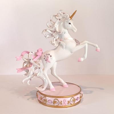 LOT 32A: Brass Unicorn Trivet, Pink is for Hope Unicorn, Cobalt Blue Half-Moon Art Glass & More