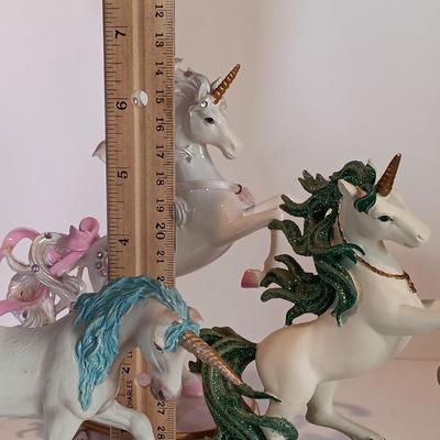 LOT 32A: Brass Unicorn Trivet, Pink is for Hope Unicorn, Cobalt Blue Half-Moon Art Glass & More