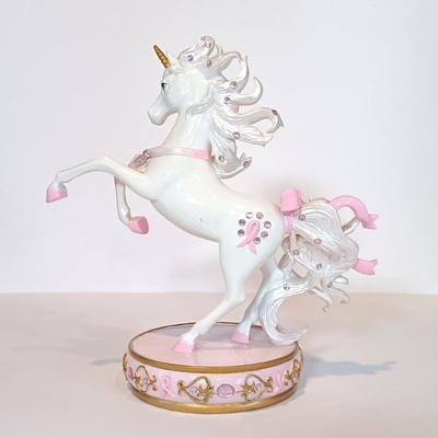LOT 32A: Brass Unicorn Trivet, Pink is for Hope Unicorn, Cobalt Blue Half-Moon Art Glass & More
