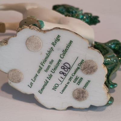 LOT 32A: Brass Unicorn Trivet, Pink is for Hope Unicorn, Cobalt Blue Half-Moon Art Glass & More