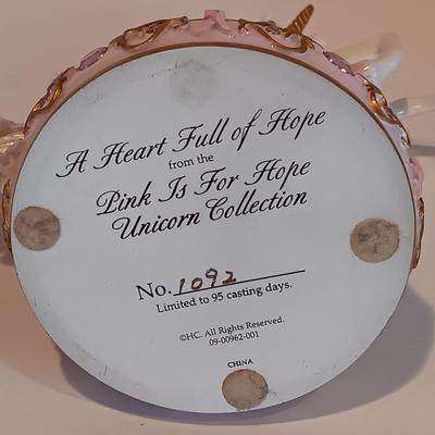 LOT 32A: Brass Unicorn Trivet, Pink is for Hope Unicorn, Cobalt Blue Half-Moon Art Glass & More