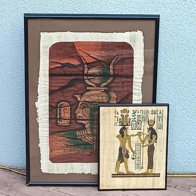 LOT 36A: Set of (2) Contemporary Hand-Painted Papyrus Art