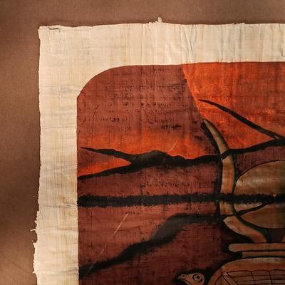 LOT 36A: Set of (2) Contemporary Hand-Painted Papyrus Art