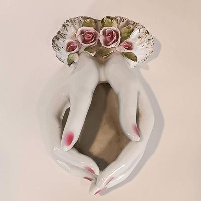 LOT 37A: Wedgewood Blue Jasperware Pin Dish, Lefton Hand Vase, Crystal Sandwich Tray & More