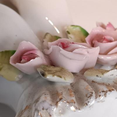 LOT 37A: Wedgewood Blue Jasperware Pin Dish, Lefton Hand Vase, Crystal Sandwich Tray & More