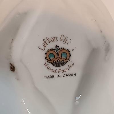 LOT 37A: Wedgewood Blue Jasperware Pin Dish, Lefton Hand Vase, Crystal Sandwich Tray & More