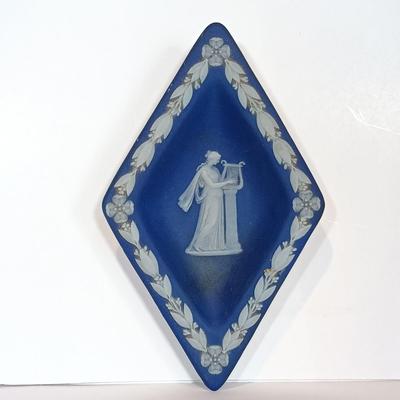 LOT 37A: Wedgewood Blue Jasperware Pin Dish, Lefton Hand Vase, Crystal Sandwich Tray & More