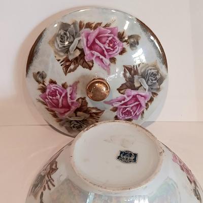 LOT 38A: Royal Sealy Candy Dish, Wood Lidded Box, Carnival Glass Dish & More