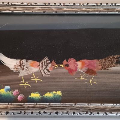 LOT 39A: Vintage Spanish Rooster Fight Folk Art