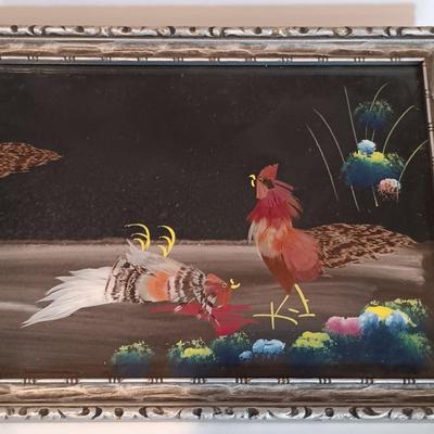 LOT 39A: Vintage Spanish Rooster Fight Folk Art