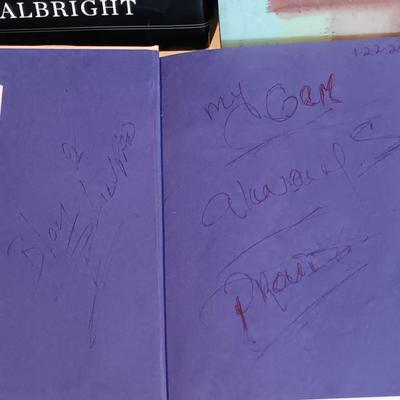 LOT 40A: Signed Madeleine Albright 'Read My Pins' Book w/ Fashion Art, Books and Cards