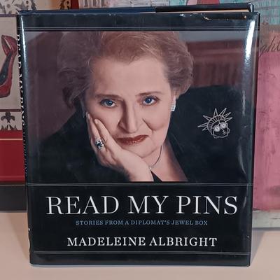 LOT 40A: Signed Madeleine Albright 'Read My Pins' Book w/ Fashion Art, Books and Cards