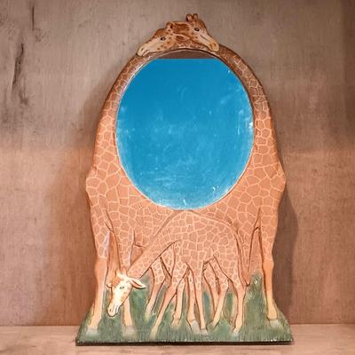 LOT 122A: Al Pisano Giraffe Mirror with Lenox River of the Tiger, Ceramic Elephant Door Knobs & More