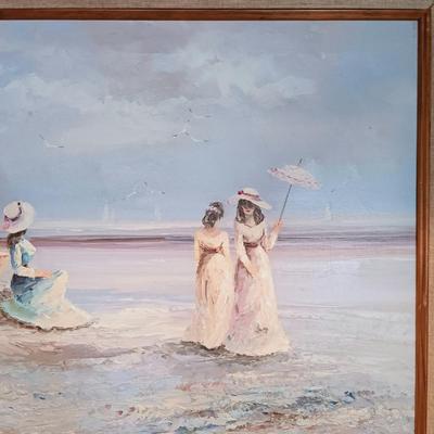 LOT 123A: Marie Charlot 'Figures on Beach' Oil Painting