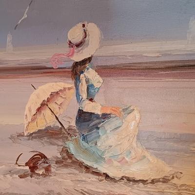 LOT 123A: Marie Charlot 'Figures on Beach' Oil Painting